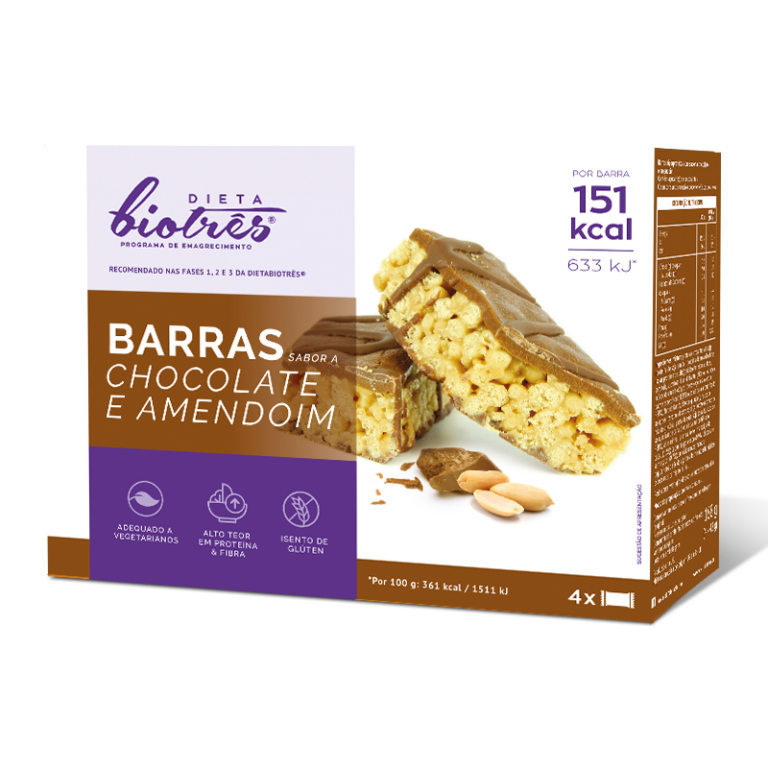 Biotrês Chocolate and Peanut Bars 4 units.