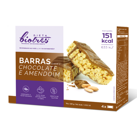 Biotrês Barras Chocolate e Amendoim 4unid.