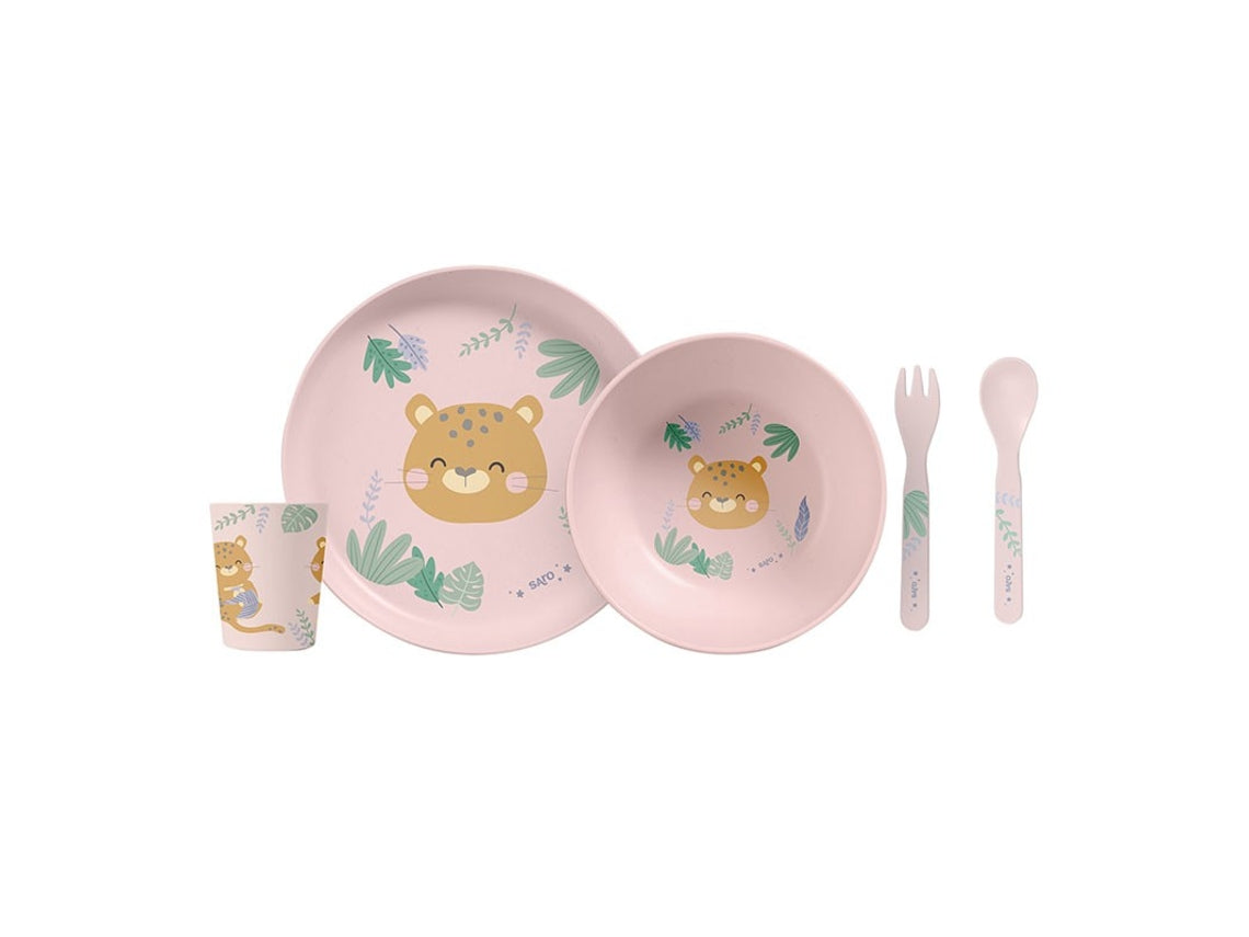 Saro Conjunto de Louças 5 Peças Jungle Cheetahs Rosa