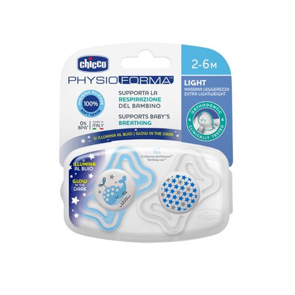 Chicco Physio Light Lumi Silicone Pacifier 2-6m X2