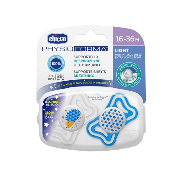 Chicco Physio Light Luminous Silicone Pacifier 16-36 months X2 Units