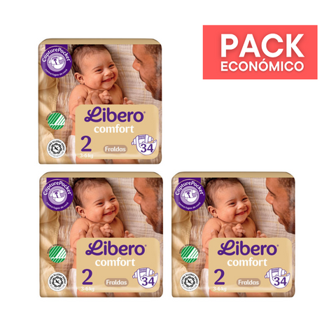 Libero Fraldas Comfort 2 (3-6KG) X34unid. X3 -  PACK ECONÓMICO
