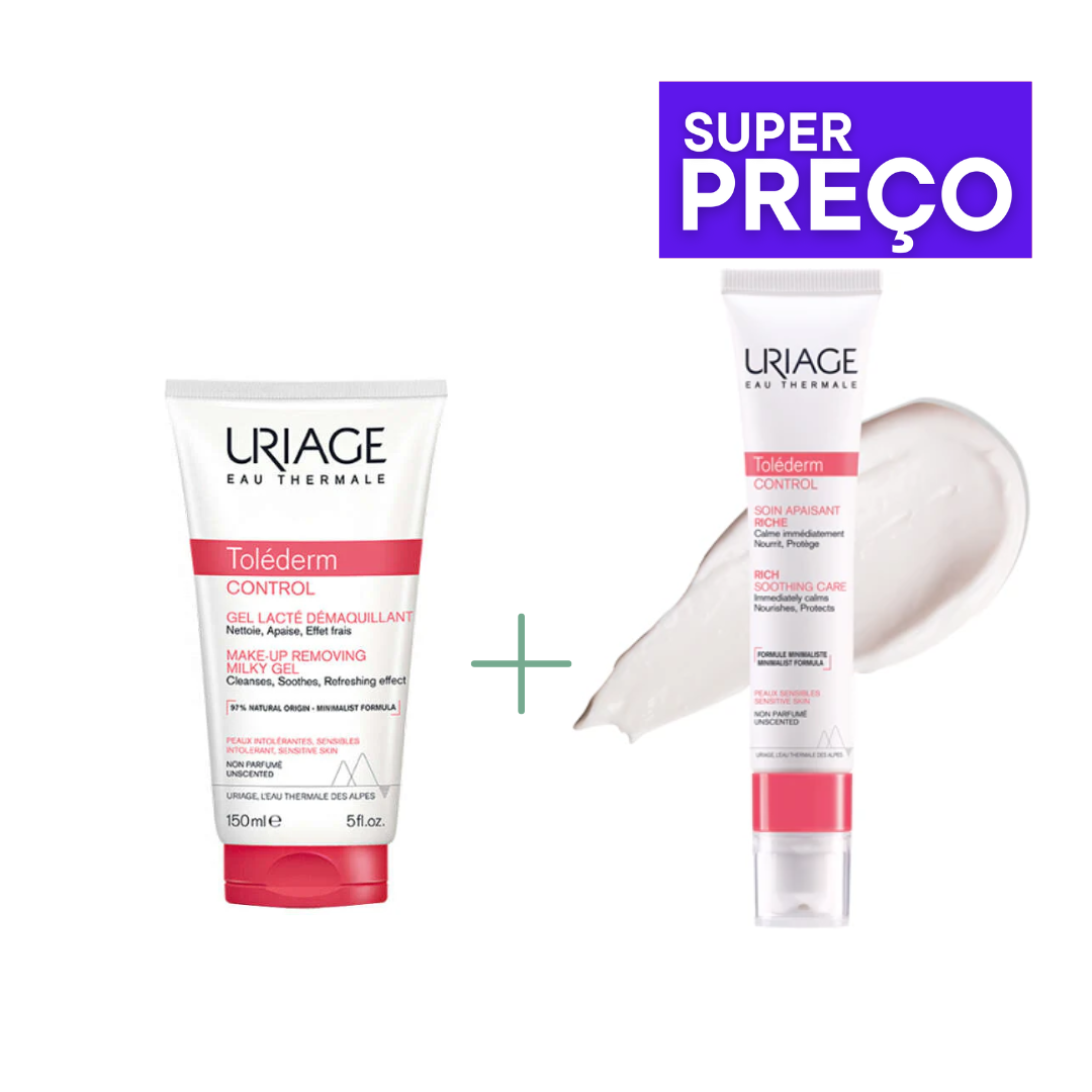 Uriage Tolederm SUPER PREÇO Control Gel Leite Desmaquilhante 150ml & Creme Calmante Rico 40ml