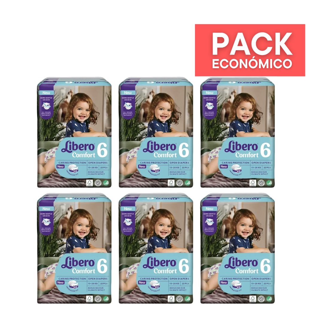 Libero Fraldas Comfort 6 (13-20Kg) X22unid. X6 PACK ECONÓMICO
